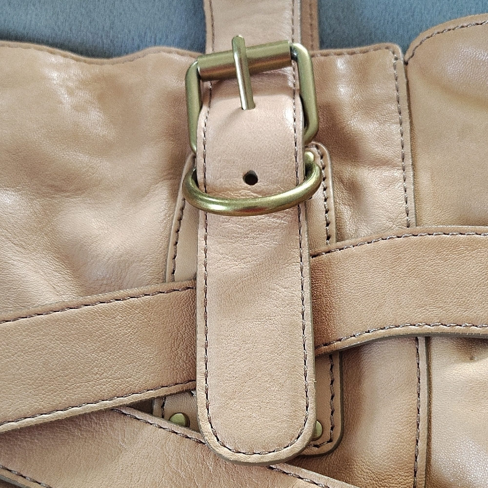 Kooba Natural Tan Elegant Leather Tote with Buckle Accents - Picture 12 of 14